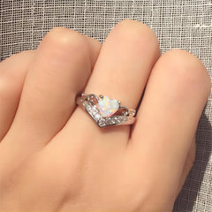 Chic CZ Inlaid Opal Heart Ring