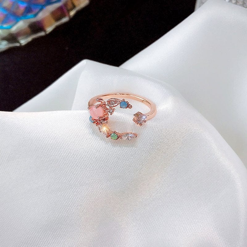 Chic CZ Inlaid Opal Moon Phase Ring