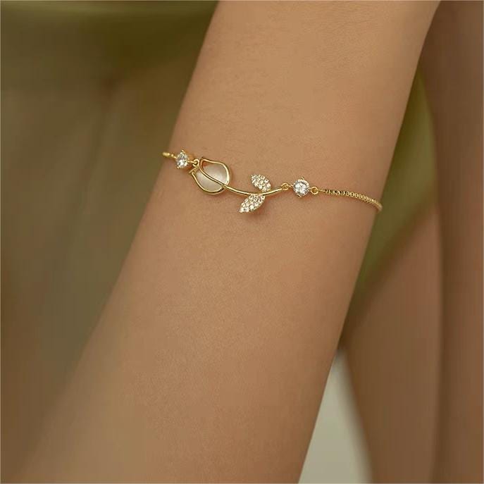 Chic CZ Inlaid Opal Tulip Bracelet