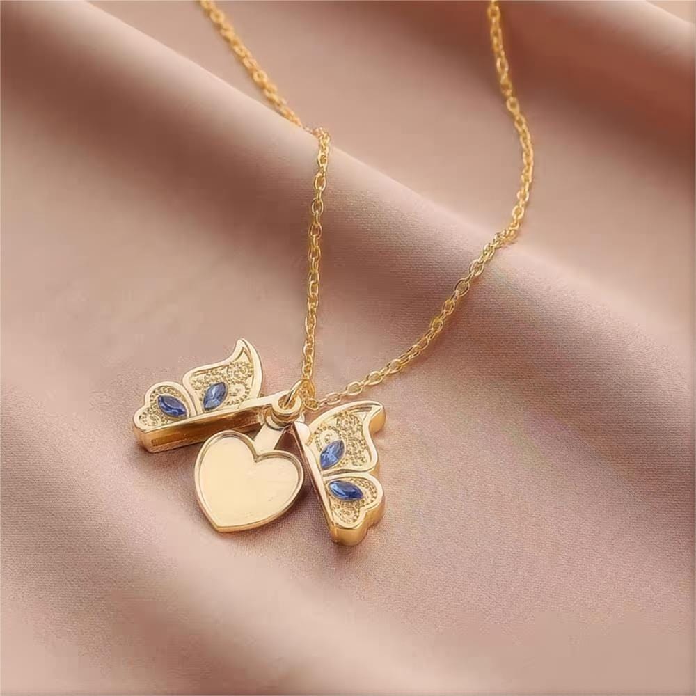 Chic CZ Inlaid Photo Frame I Love You Heart Butterfly Necklace