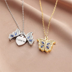 Chic CZ Inlaid Photo Frame I Love You Heart Butterfly Necklace