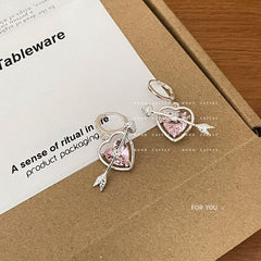 Chic CZ Inlaid Pink Crystal Arrow Heart Earrings