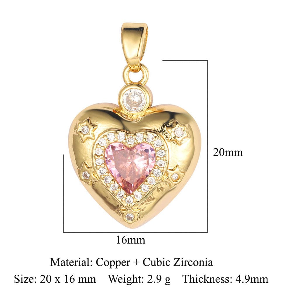 Chic CZ Inlaid Pink Crystal Heart Chain Necklace