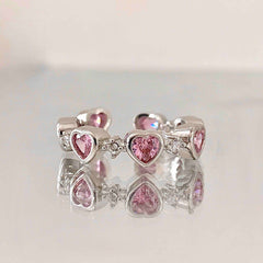 Chic CZ Inlaid Pink Crystal Heart Ring