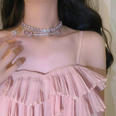 Chic CZ Inlaid Pink Diamond Heart Necklace