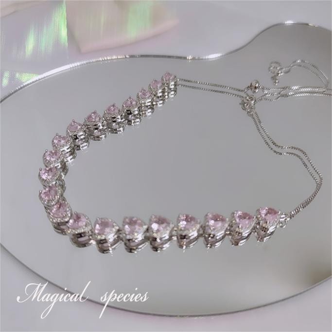 Chic CZ Inlaid Pink Diamond Heart Necklace