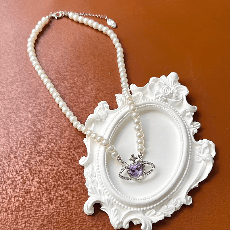 Chic CZ Inlaid Purple Saturn Necklace Earrings Bracelet Set