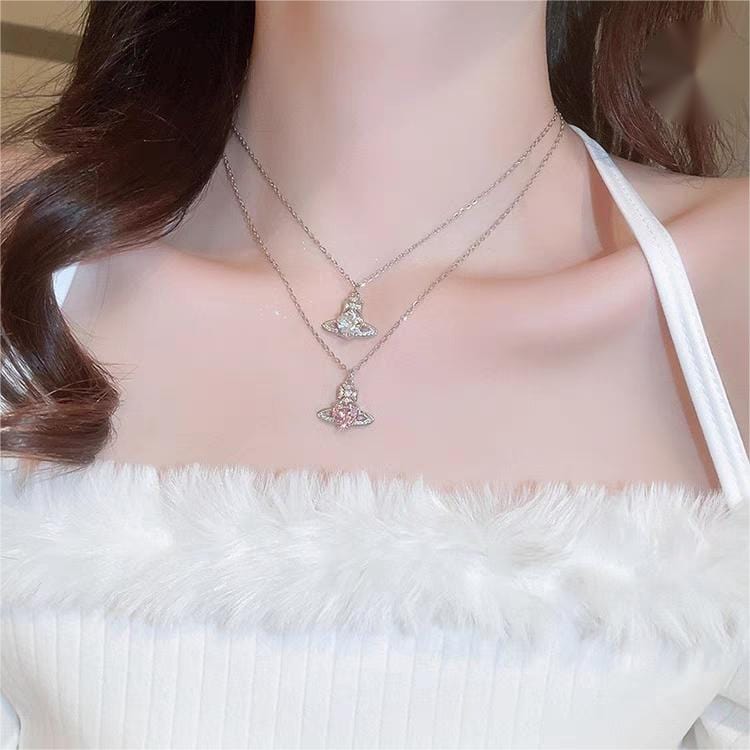 Chic CZ Inlaid Saturn Heart Necklace