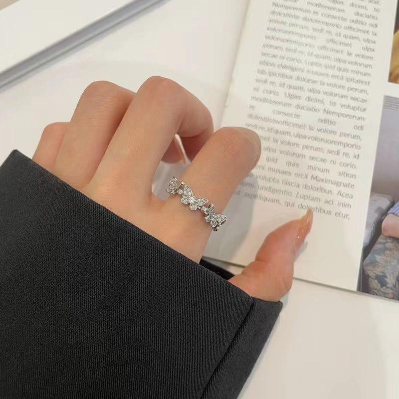 Chic CZ Inlaid Silver Butterfly Ring