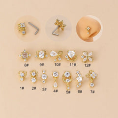 Chic CZ Inlaid Stainless Steel Floral Angel Wings Heart Nose Piercing Nose Stud