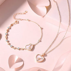 Chic CZ Inlaid Star Heart Necklace Bracelet Set