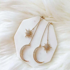 Chic CZ Inlaid Star Moon Phase Dangle Earrings