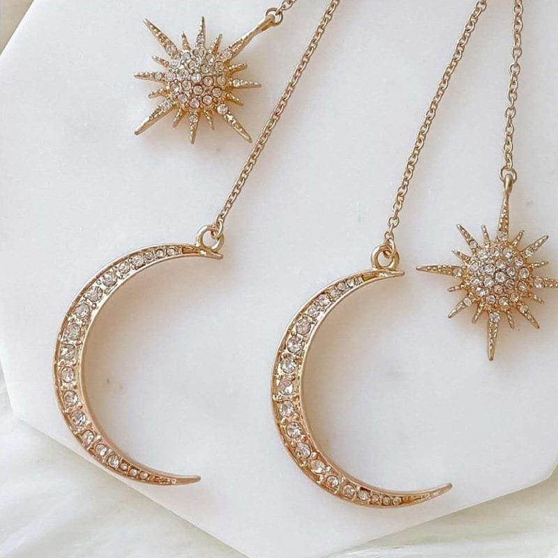 Chic CZ Inlaid Star Moon Phase Dangle Earrings