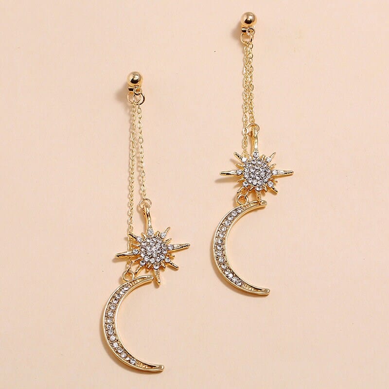 Chic CZ Inlaid Star Moon Phase Dangle Earrings