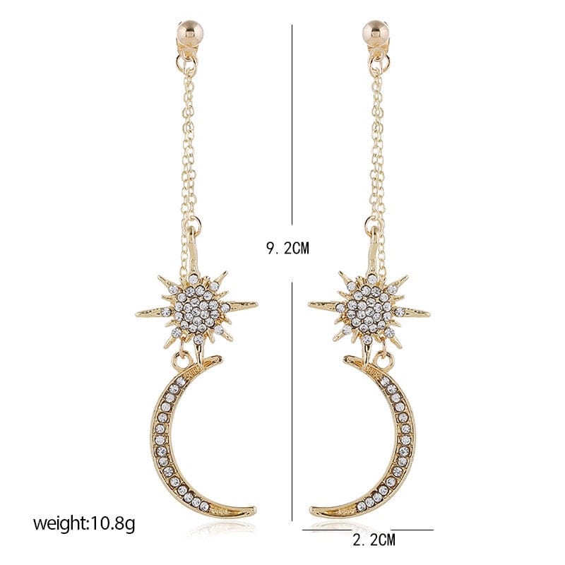 Chic CZ Inlaid Star Moon Phase Dangle Earrings