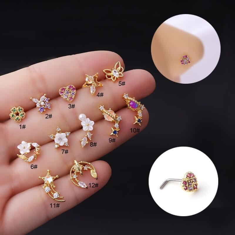 Chic CZ Inlaid Surgical Steel Nose Piercing Nose Stud