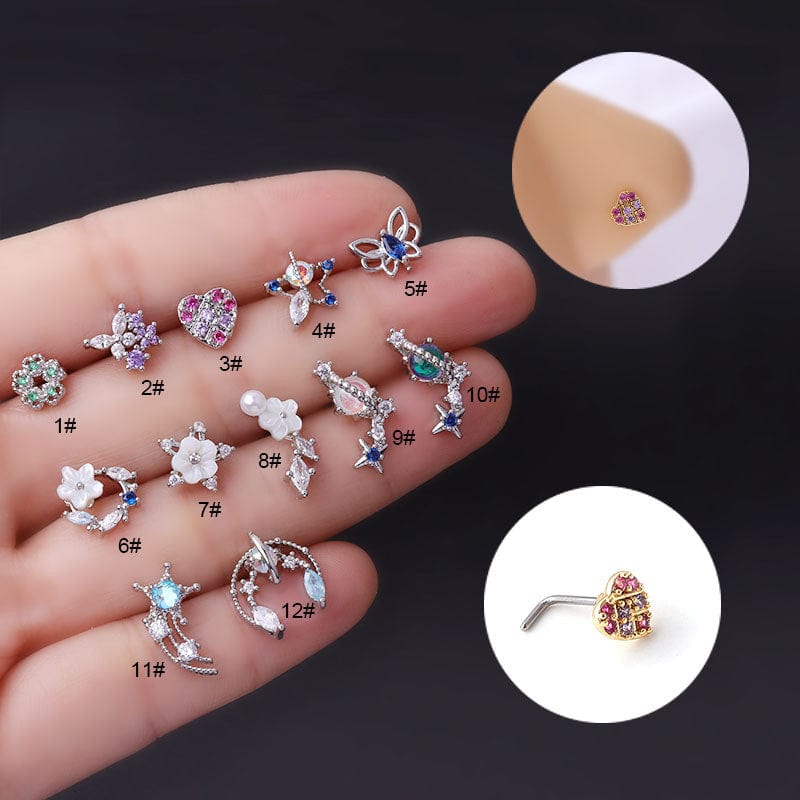 Chic CZ Inlaid Surgical Steel Nose Piercing Nose Stud