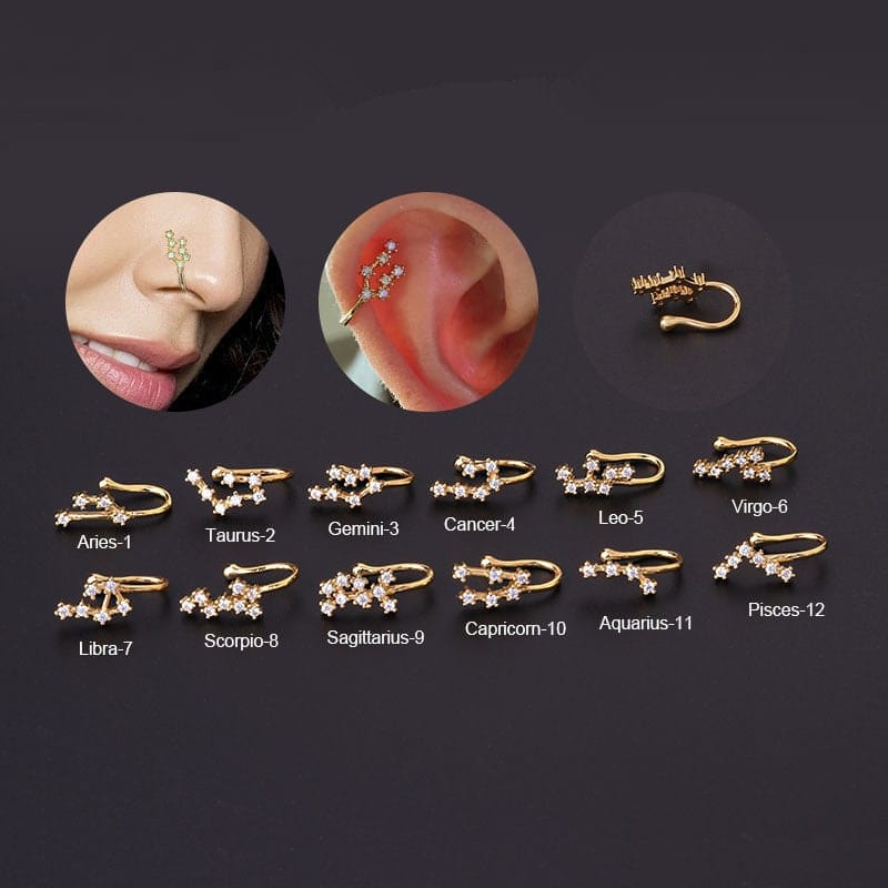 Chic CZ Inlaid Zodiac Non Piercing Nose Cuff Nose Ring