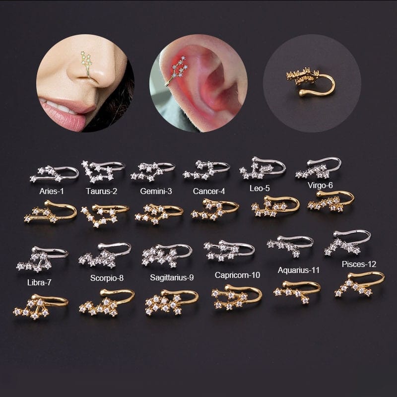 Chic CZ Inlaid Zodiac Non Piercing Nose Cuff Nose Ring