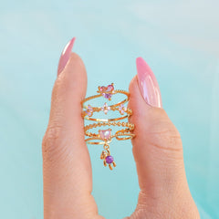 Chic CZ Opal Inlaid Floral Butterfly Bear Heart Ring