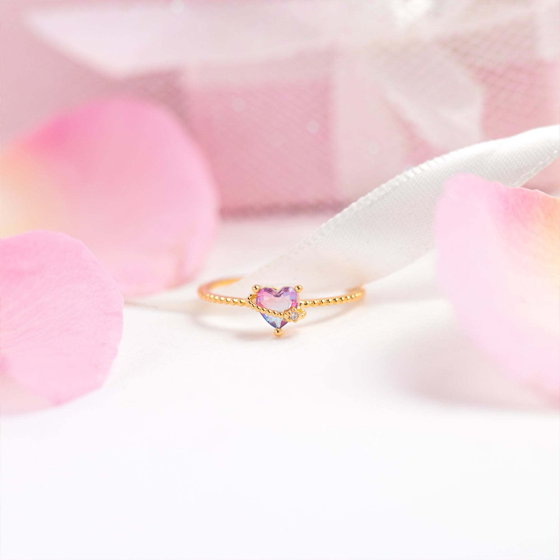 Chic CZ Opal Inlaid Floral Butterfly Bear Heart Ring