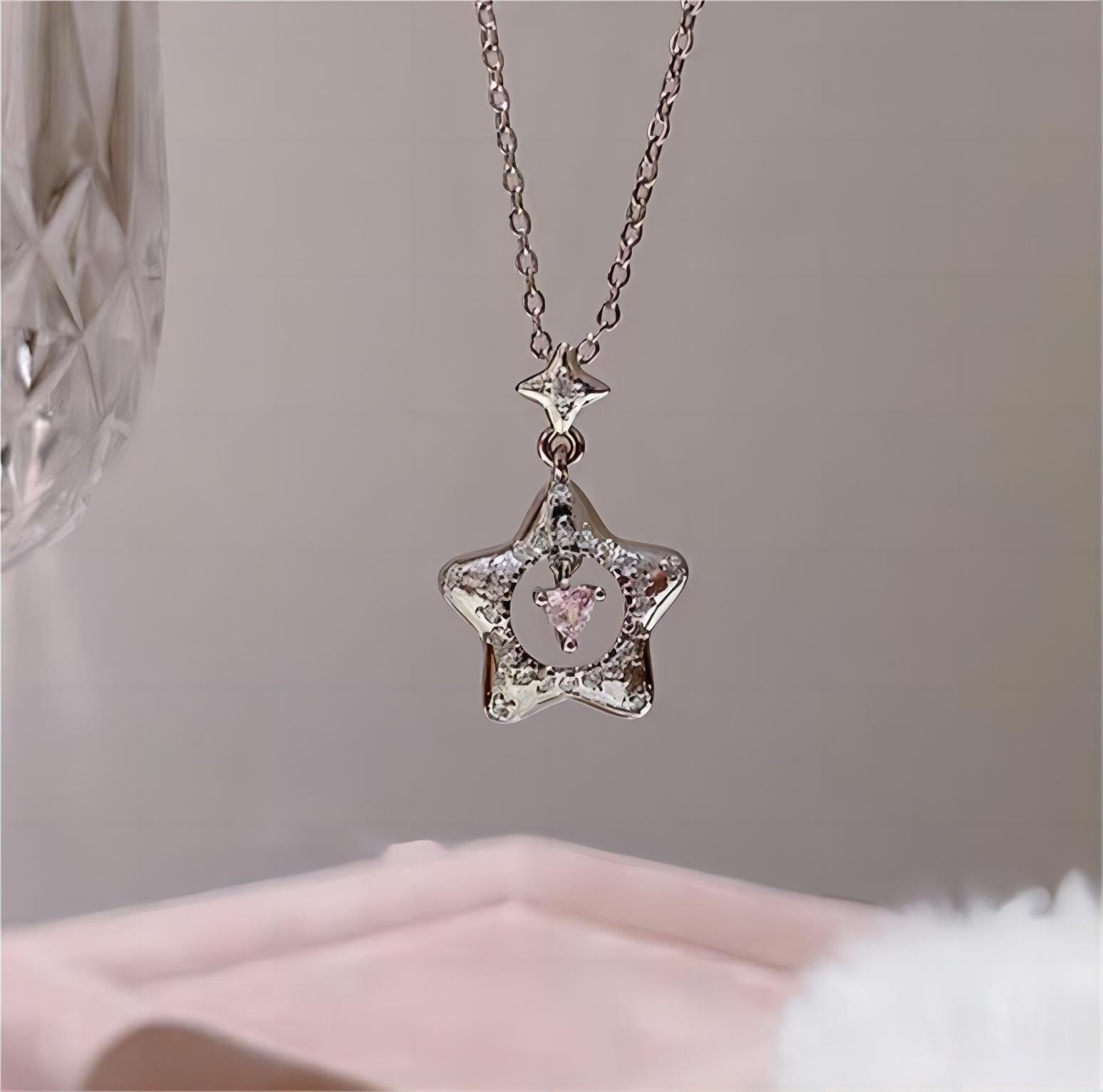 Chic Dangling Heart Star Necklace