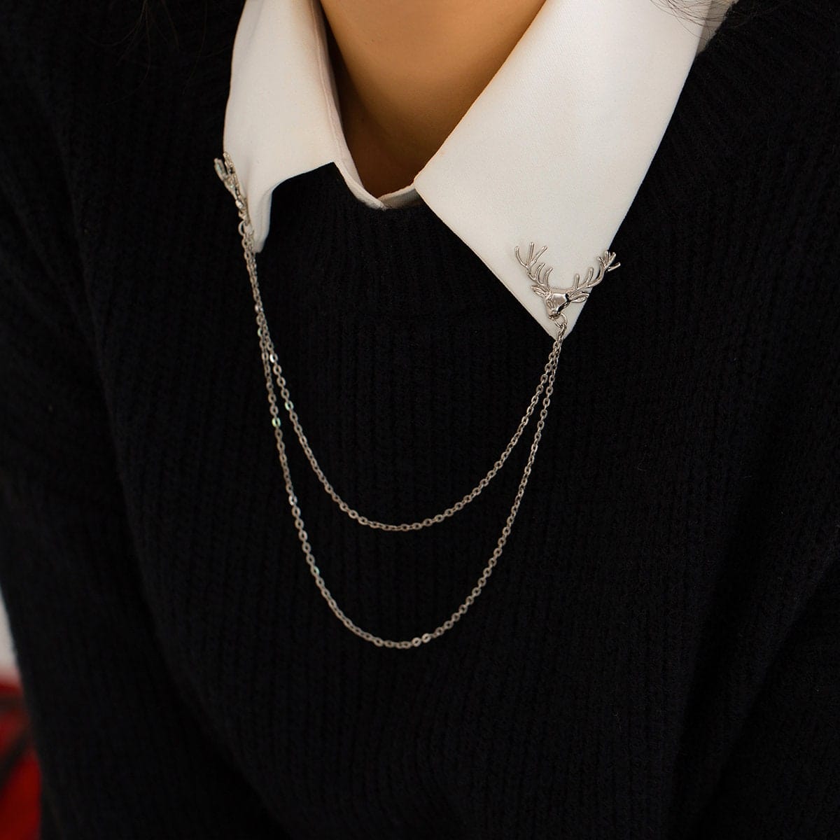 Chic Deer Antler Lapel Collar Pin Chain