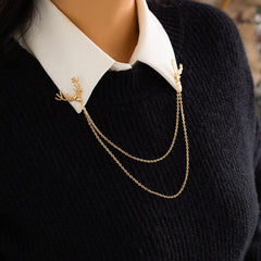 Chic Deer Antler Lapel Collar Pin Chain