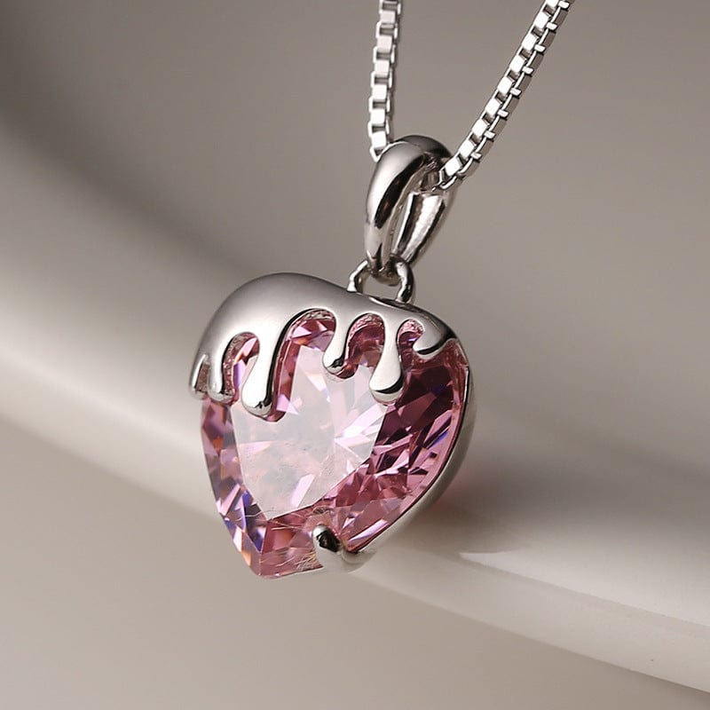 Chic Diamond Cut Pink Crystal Heart Pendant Necklace