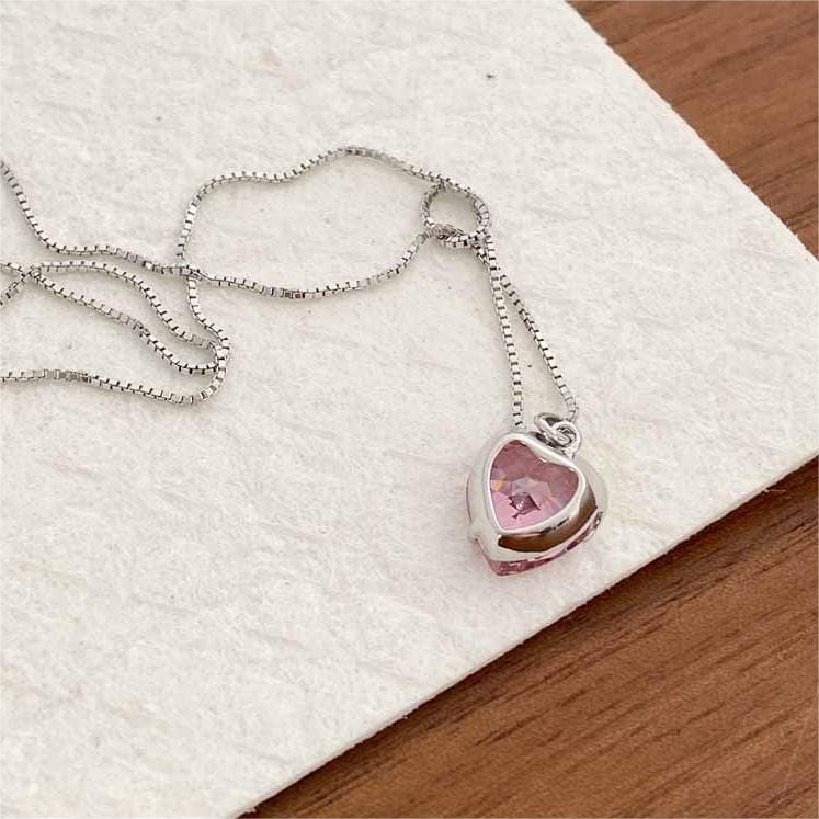 Chic Diamond Cut Pink Crystal Heart Pendant Necklace