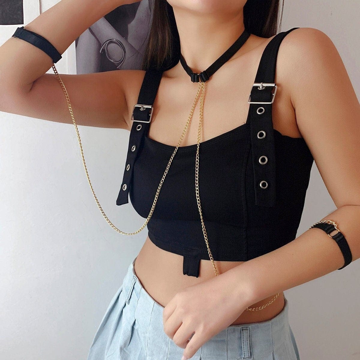 Chic Elastic Band Arm Cuff Body Chain Necklace