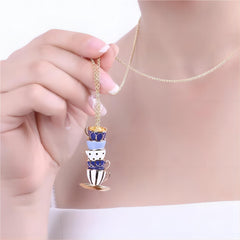 Chic Enamel Coffee Cup Long Chain Necklace