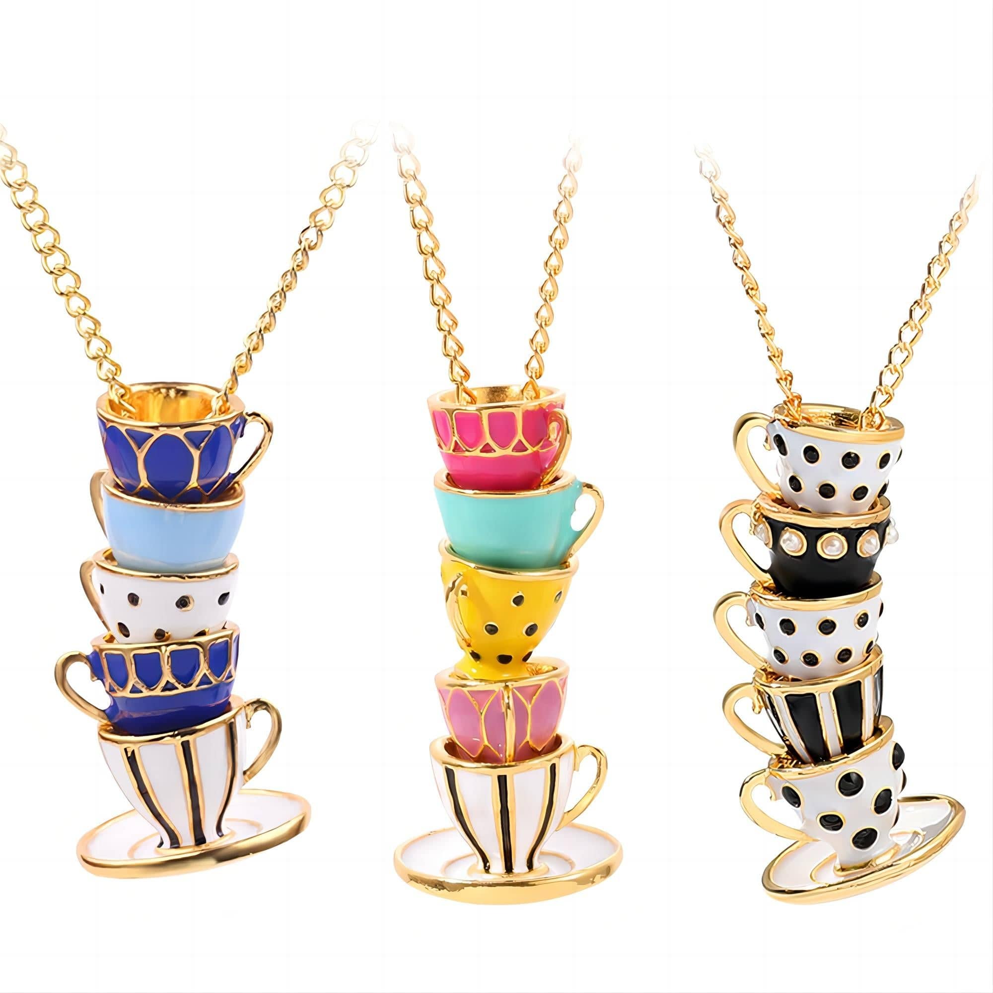 Chic Enamel Coffee Cup Long Chain Necklace