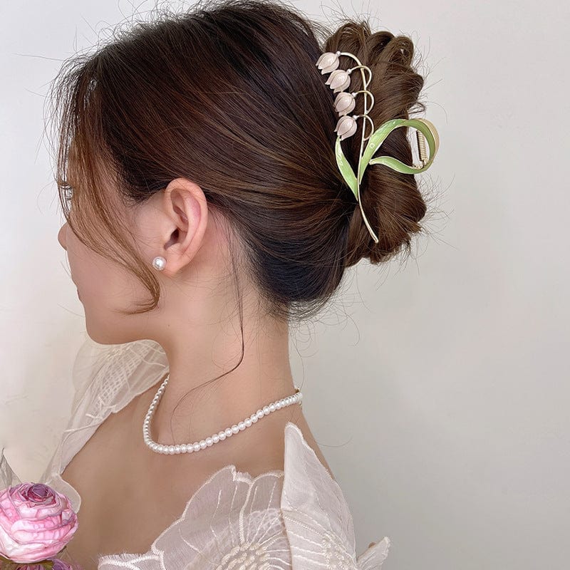 Chic Enamel Lily Of The Valley Chignon Claw Clip Hair Clip