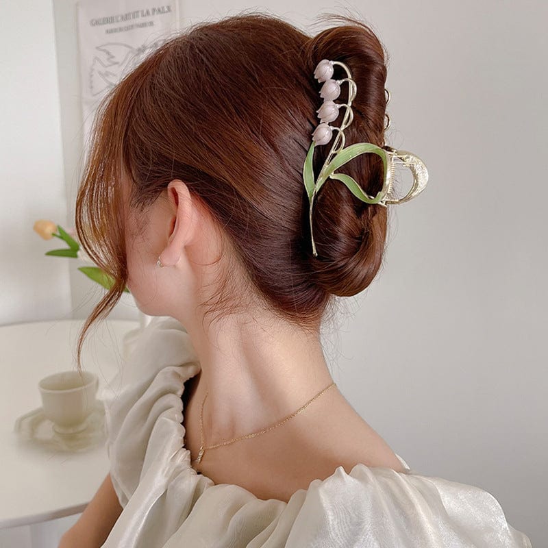 Chic Enamel Lily Of The Valley Chignon Claw Clip Hair Clip