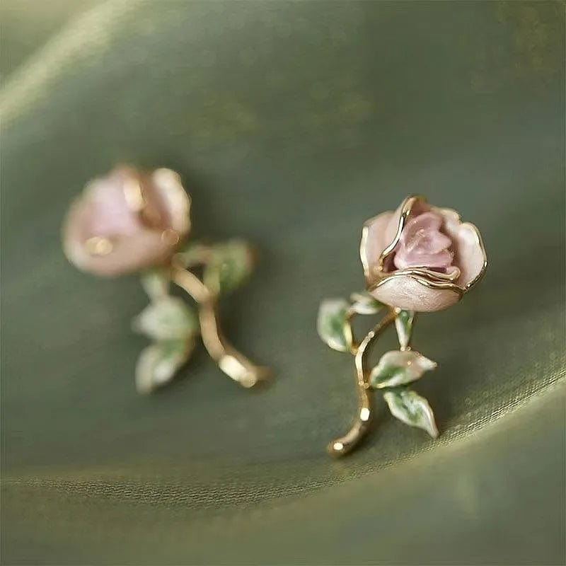 Chic Enamel Pink Rose Earrings