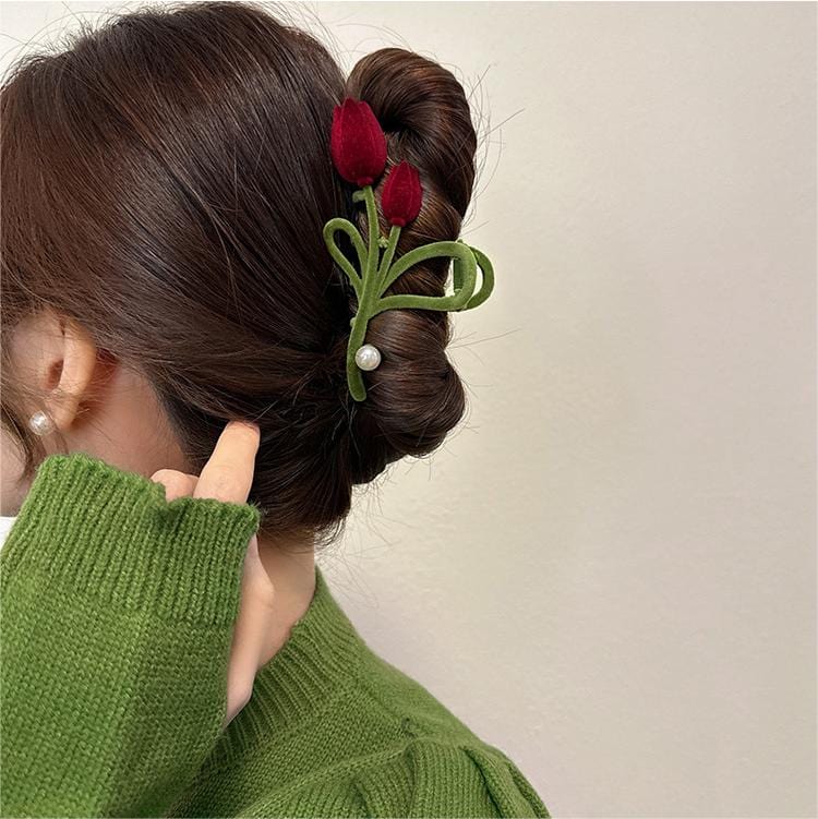 Chic Flocking Tulip Chignon Claw Clip Hair Clip