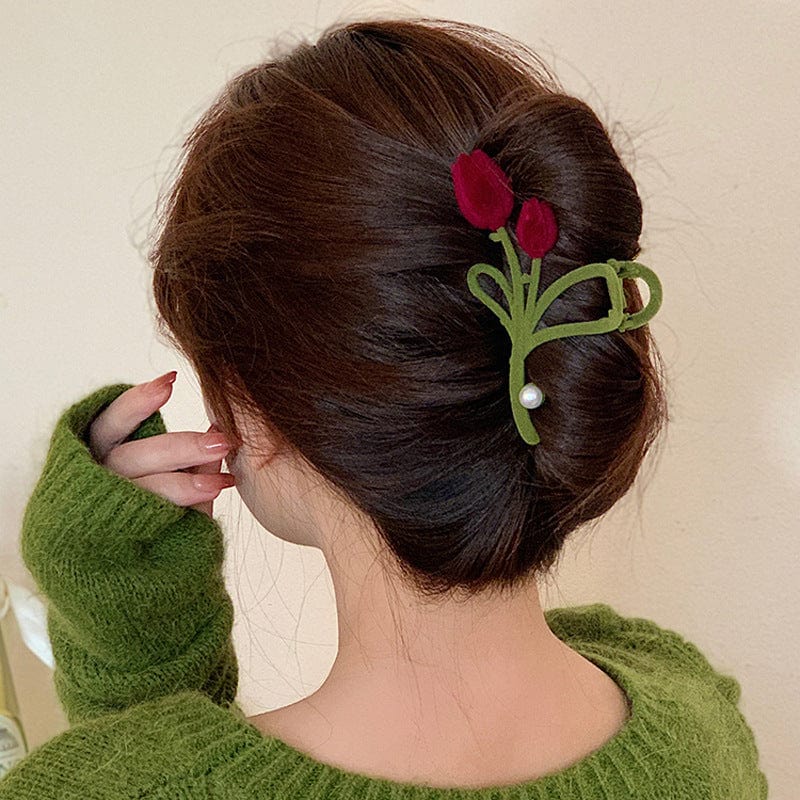 Chic Flocking Tulip Chignon Claw Clip Hair Clip