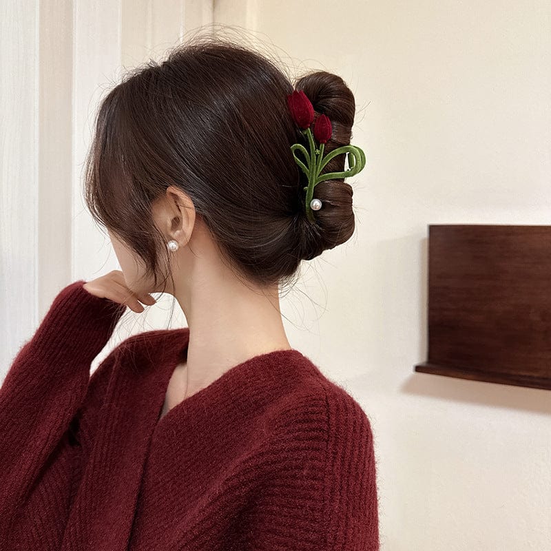 Chic Flocking Tulip Chignon Claw Clip Hair Clip