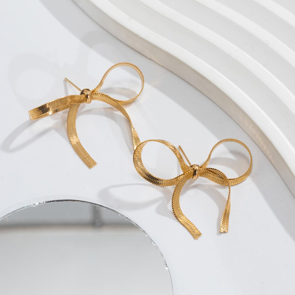 Chic Gold Silver Tone Ribbon Earrings