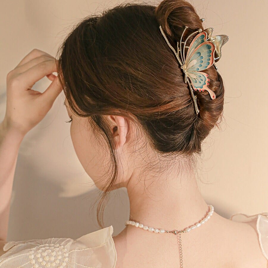 Chic Handmade Colorful Enamel Butterfly Chignon Claw Clip Hair Clip