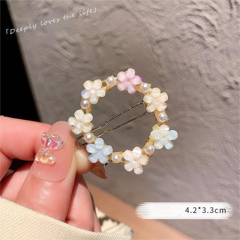 Chic Handmade CZ Inlaid Pink Floral Moon Heart Hair Clip