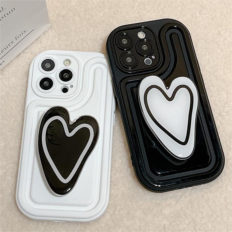 Chic Heart Stand Matching iPhone Case