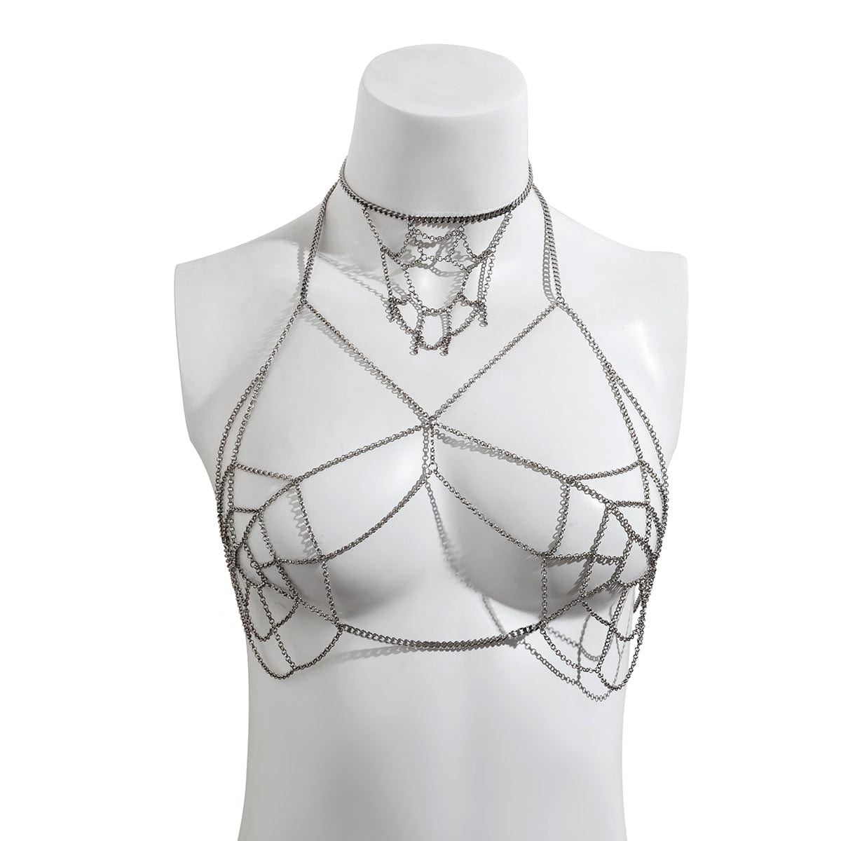 Chic Hollowed-Out Cobweb Necklace Chain Bra Set