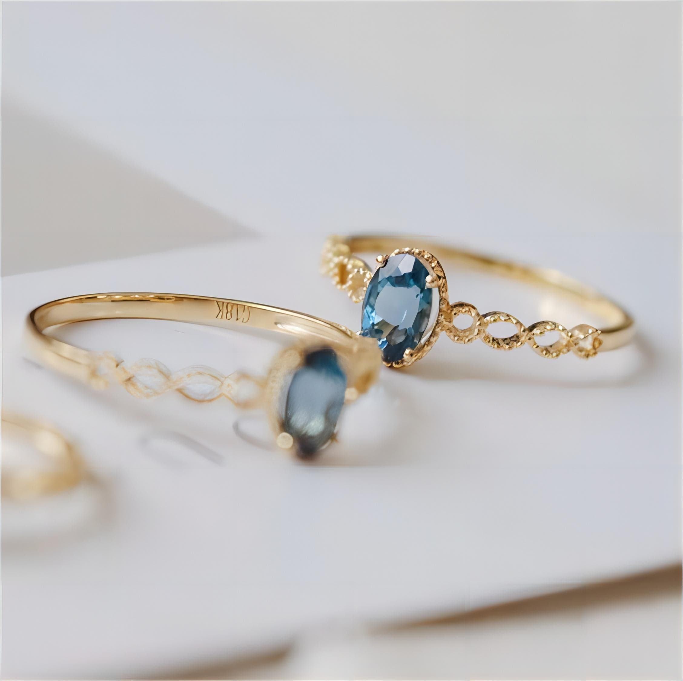 Chic Hollowed-out Sea Blue Topaz Ring