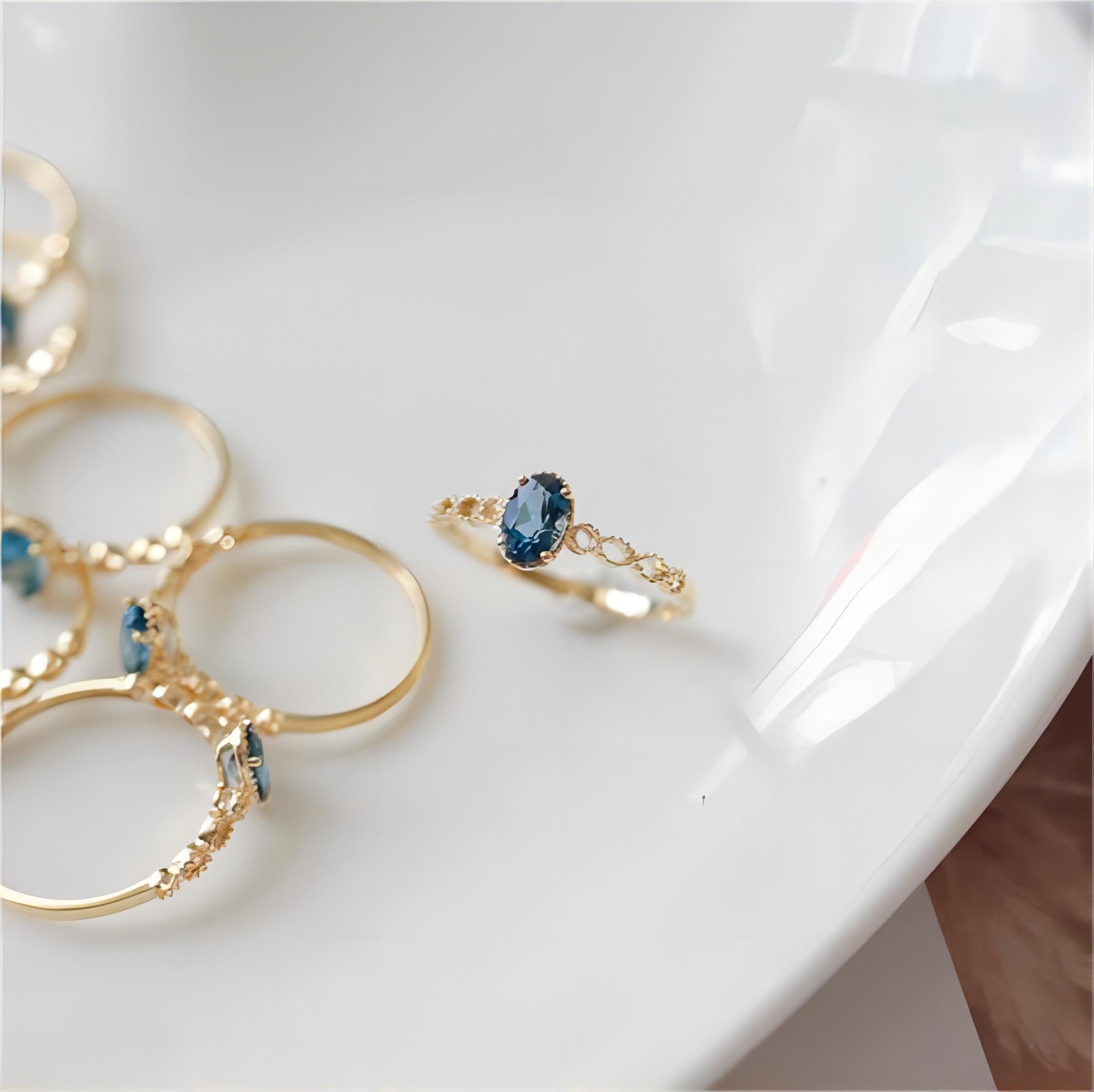 Chic Hollowed-out Sea Blue Topaz Ring