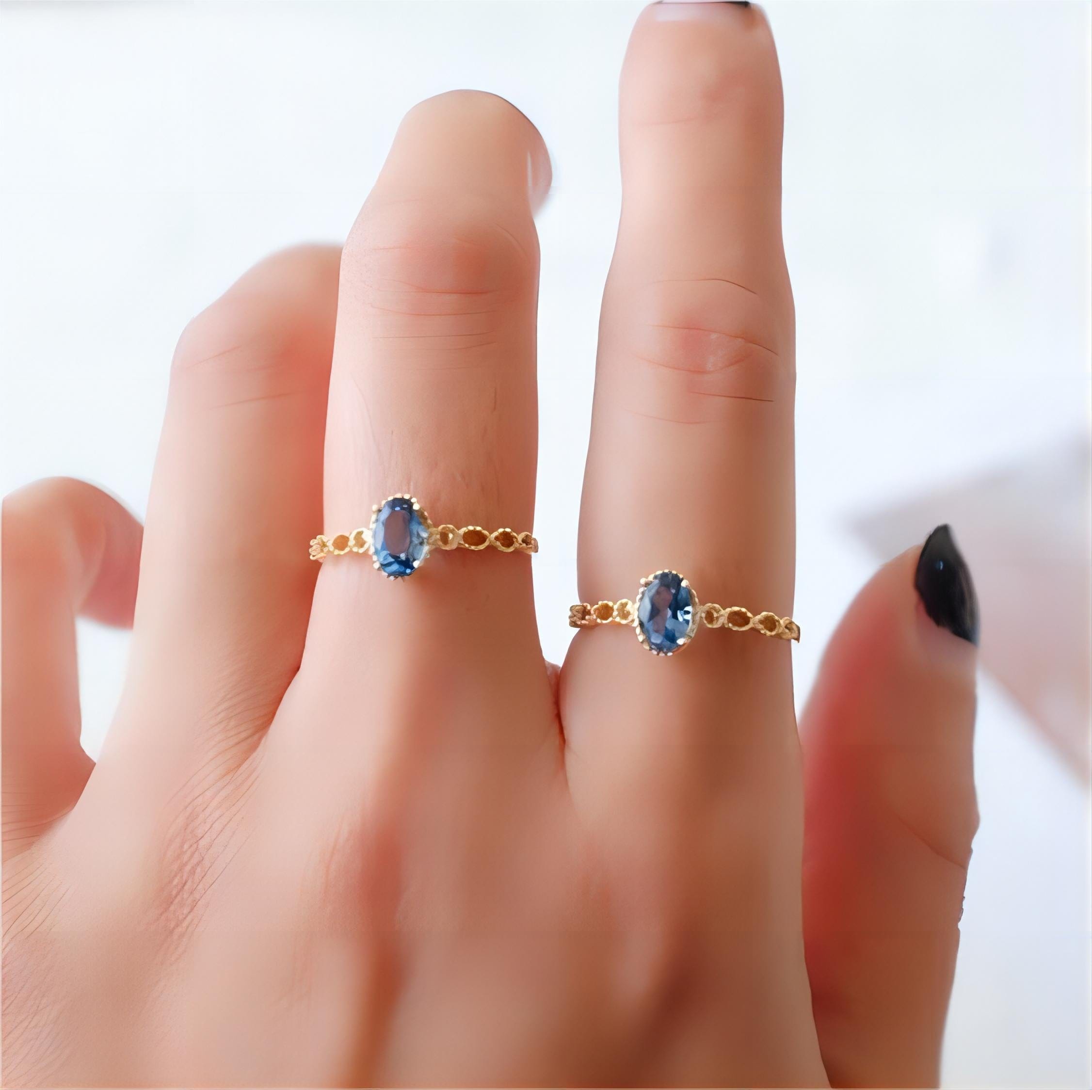 Chic Hollowed-out Sea Blue Topaz Ring