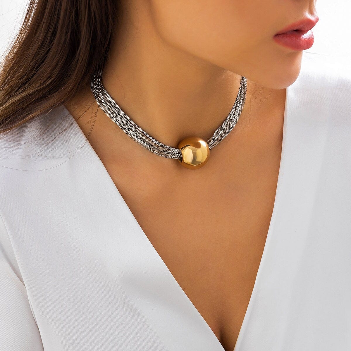 Chic Layered Chunky Ball Charm Collar Choker