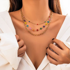 Chic Layered Colorful Enamel Star Chain Choker Necklace Set