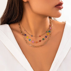 Chic Layered Colorful Enamel Star Chain Choker Necklace Set